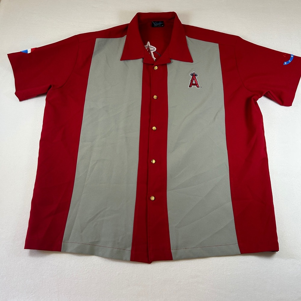 Steady Customs Angels 2005 Bowling Club Shirt Mens 3X Red Colorblock Button Up